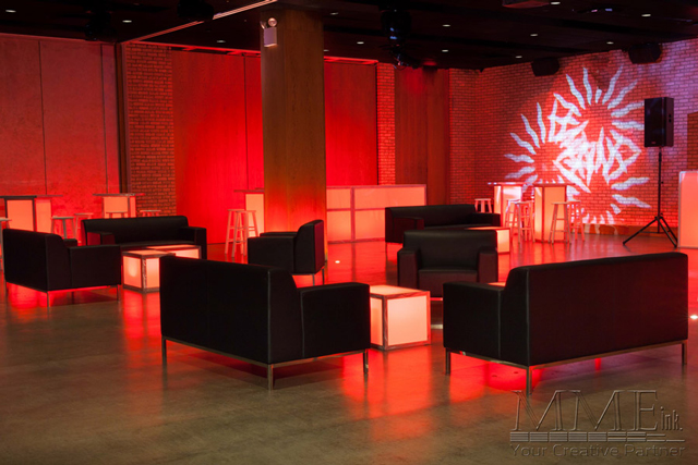 Black Modern Lounge design and furniture rentals for NYC events