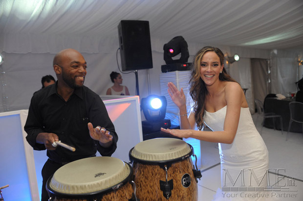 Bride at Wedding having fun with Musical Entertainer