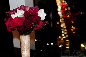 Wedding Bouquet in front of mirror overlooking NYC